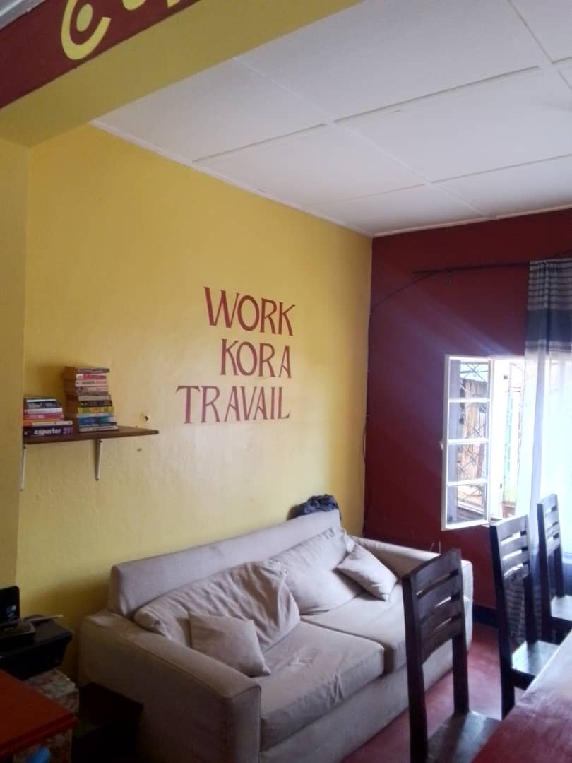 Trilingual lounge mural at TunaWork