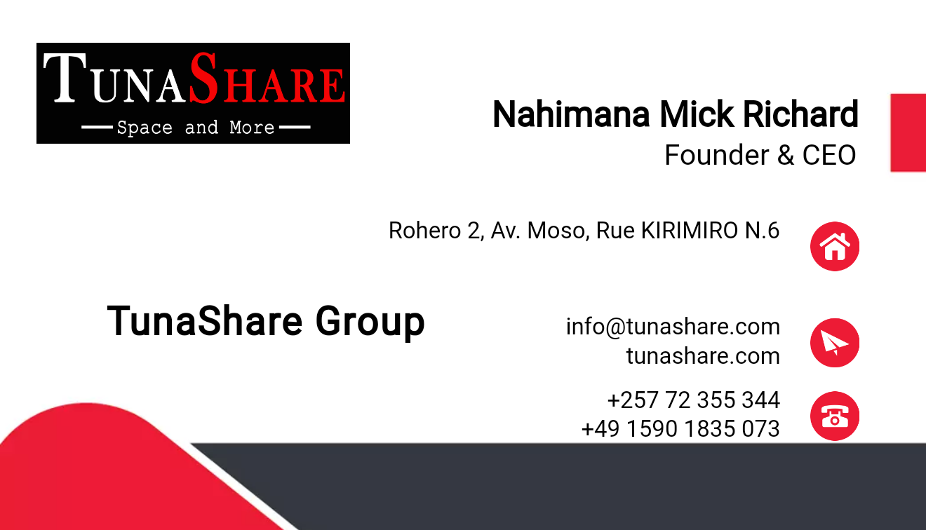 Business card — Nahimana Mick Richard, Founder & CEO of TunaShare Group
